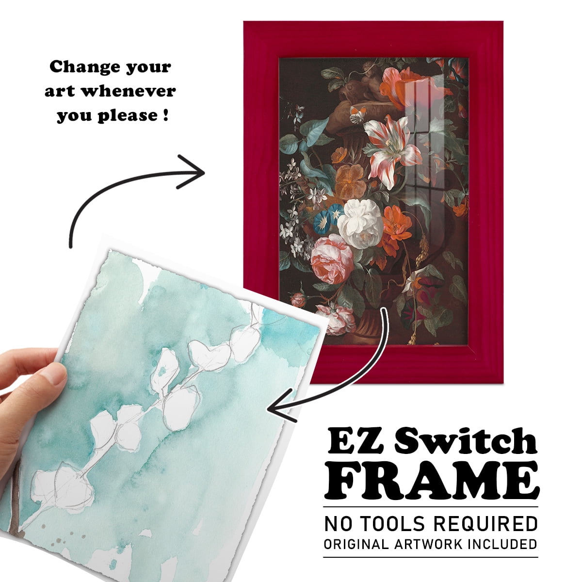 Ginkgo on Dusty Teal V - Framed Print w/glass - Cherry Red