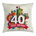 thumbnail image 1 of 40th Birthday Decorations Throw Pillow Cushion Cover, Cute Display with Colorful Cartoon Style Figures Dots and Banner, Decorative Square Accent Pillow Case, 16 X 16 Inches, Multicolor, by Ambesonne, 1 of 2