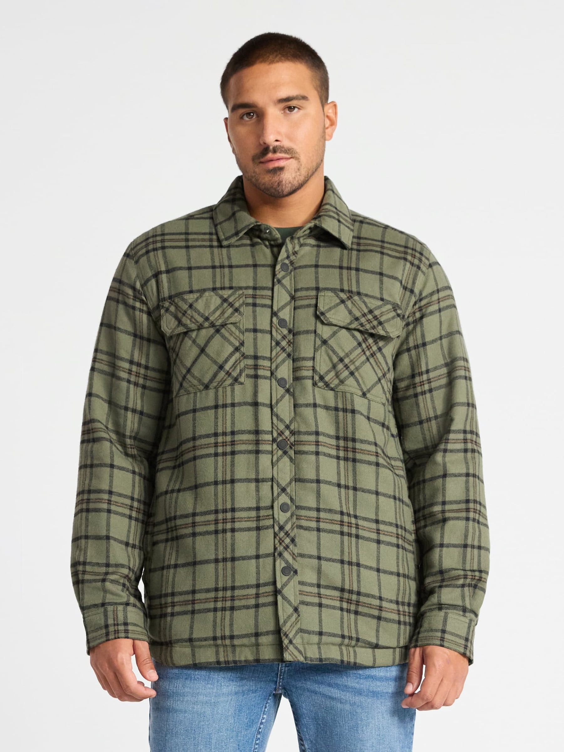 George Men's Shirt Jacket with Long Sleeves, High Pile Fleece Lining, Sizes S-3XL