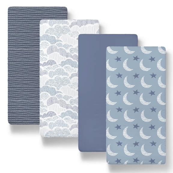 The Peanutshell Soft Cloud Bassinet Sheets for Newborn Baby Girl or Baby Boy, 4 Pack Set