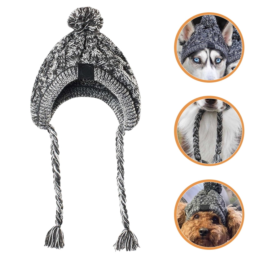 COMPUKAS Winter Warm Grey Pet Hat Knitted with Ear Holes Comfortable Dog Head Cover