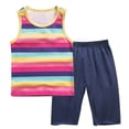 thumbnail image 5 of OGLCCG Girls 2 Pieces Outfits Summer Striped Sleeveless Tank Tops and Capri Pants Casual Matching Vacation Beach Lounge Sets 1-12 Years, 5 of 5