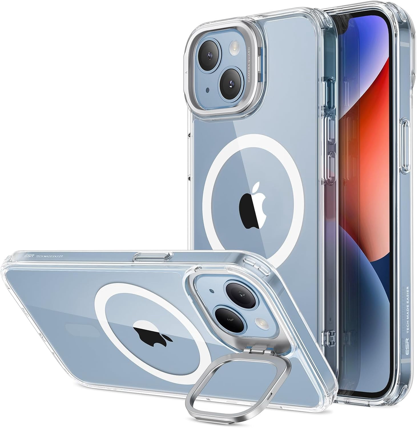 RGHJAR-ESR for iPhone 13 Case/iPhone 14 Case, Compatible with MagSafe, Built-in Stash Stand Clear Phone Case for iPhone 13/iPhone 14, Military-Grade Protection Magnetic Phone Case, Classic Series, Cl