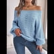 thumbnail image 5 of Tops de Crochet para Mujer, Suéteres con Hombros Descubiertos, Ropa de Playa de Punto Calado de Larga de Verano Azul M, 5 of 10