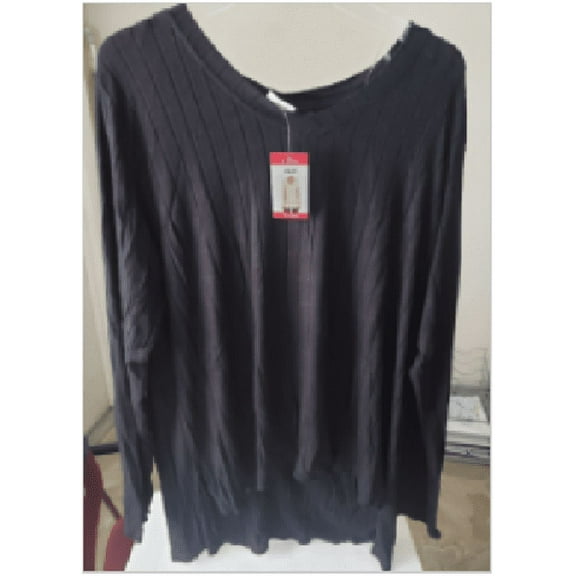 MOTE~ V NECK L/S RIBBED TUNIC TOP X-Large-Black
