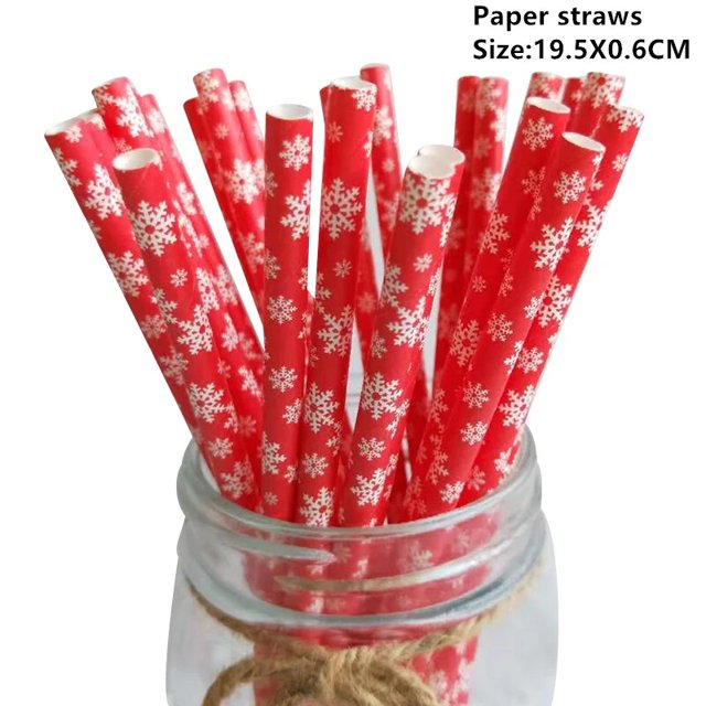 Pajitas de papel con forma de copo de nieve para decoración del hogar, Pajita de 25/50 piezas para decoración de mesa de Navidad, fiesta de Navidad, 2023
