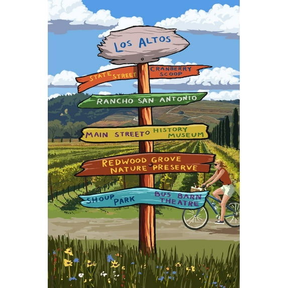 Cranberry Scoop, Los Altos, California, Destination Signpost (36x54 Giclee Gallery Art Print, Vivid Textured Wall Decor)