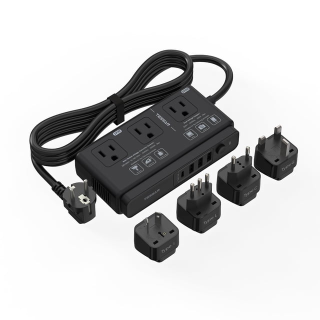Convertidor de voltaje TESSAN de 220 V a 110 V con 4 salidas USB y 3 AC