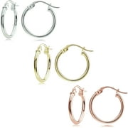 14kt Gold over Sterling Silver 15mm Tricolor Polished Hoop Earring Set