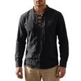 thumbnail image 2 of BVWKPCV Renaissance Men Costume Shirt Line Cotton, Medieval Pirate Tunic Lace-Up Viking Blouse Black XL, 2 of 5