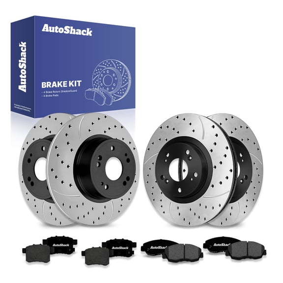 AutoShack Front & Rear Brake Rotors & Premium Pads for Honda & Acura, Accord 2008-2009 TSX 2009-2010, FWD L4 2.4L V6 3.5L - E-Coated Drilled & Slotted - ShadowGuard