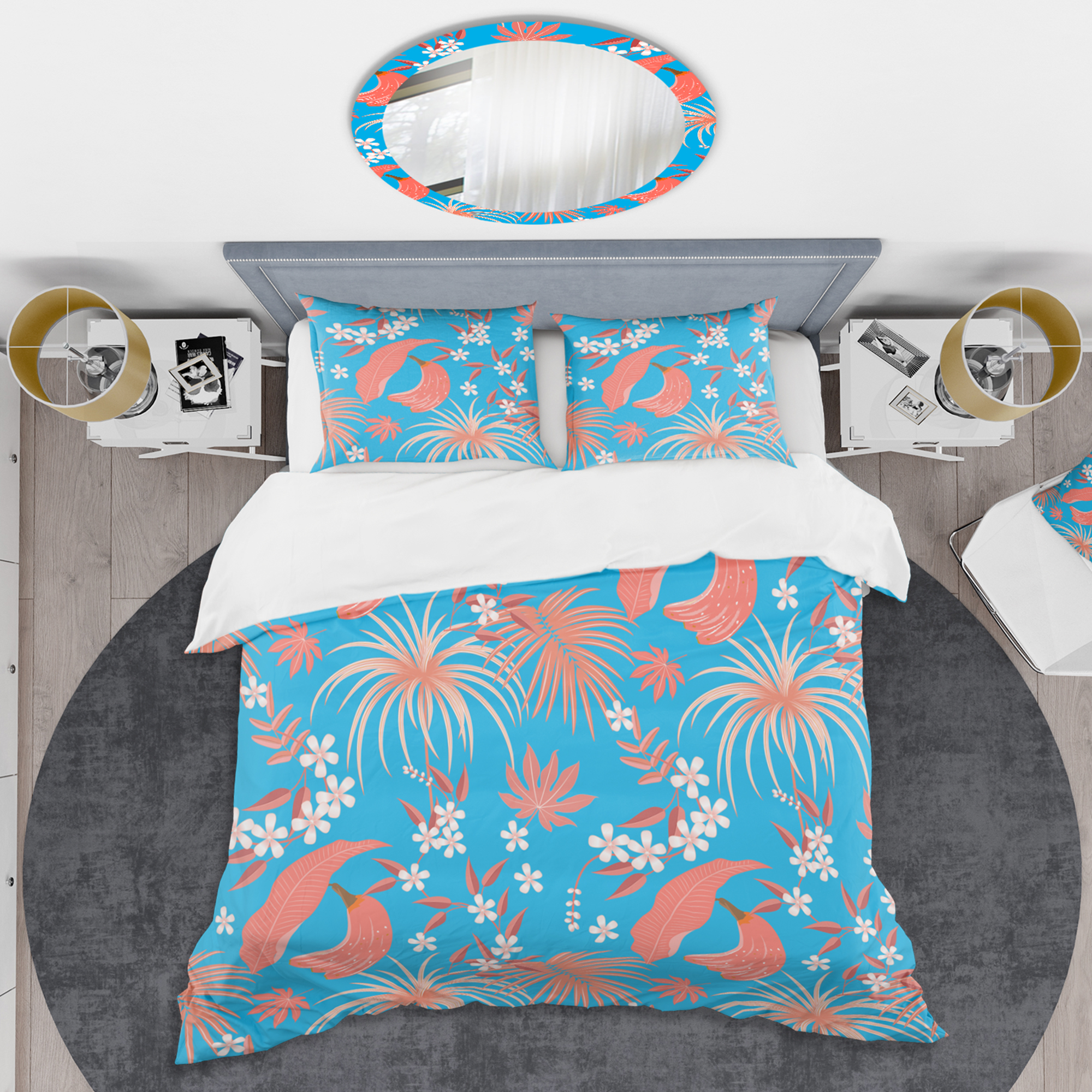 Designart 'Tropical Retro Foliage Coral II' Mid-Century Modern Duvet Cover Set