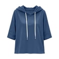 thumbnail image 4 of TZZQ 3/4 Sleeve Hoodie Sweatshirts for Women Drawstring Hood Oversized Pullover Sweatshirt Comfort Plain Long Sleeve Pullover Tops Plus Size Cute Basic Lightweight Hoodie Sweatshirts Navy Xl, 4 of 7