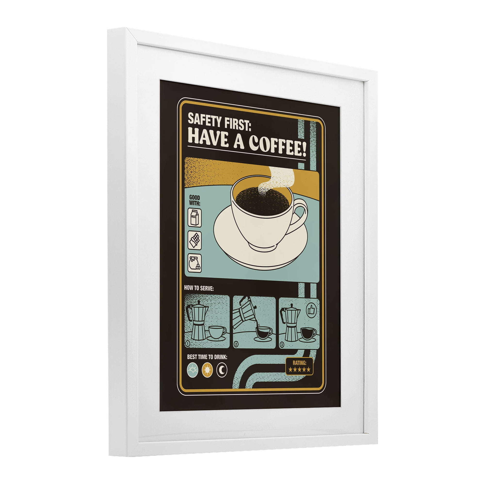 Stupell Industries Safety First Have A Coffee White Framed Print Under Glass, design by Tobe Fonseca