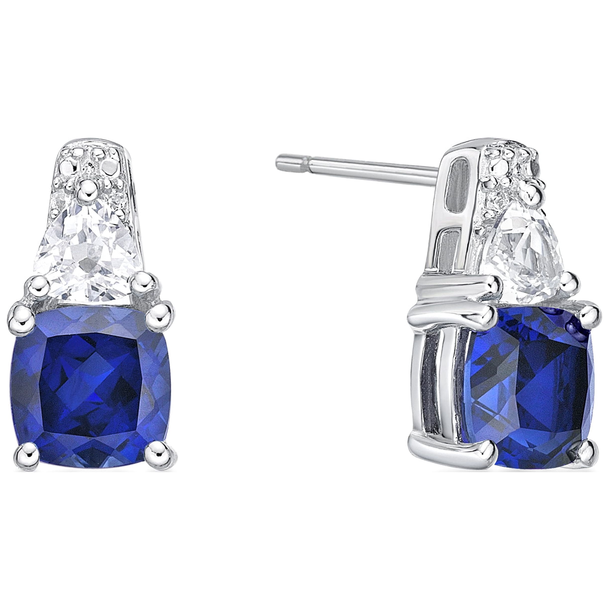 Jay Heart Designs 925 Sterling Silver Created Sapphire and Created White Sapphire Earrings