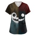 thumbnail image 2 of LNZGNM Halloween Womens Scrub Top V Neck Pocket Short Sleeve Printed Festive Print Wrinkle Free Easy Care Stretch Nurse Work Hospital,Multicolor(S), 2 of 6