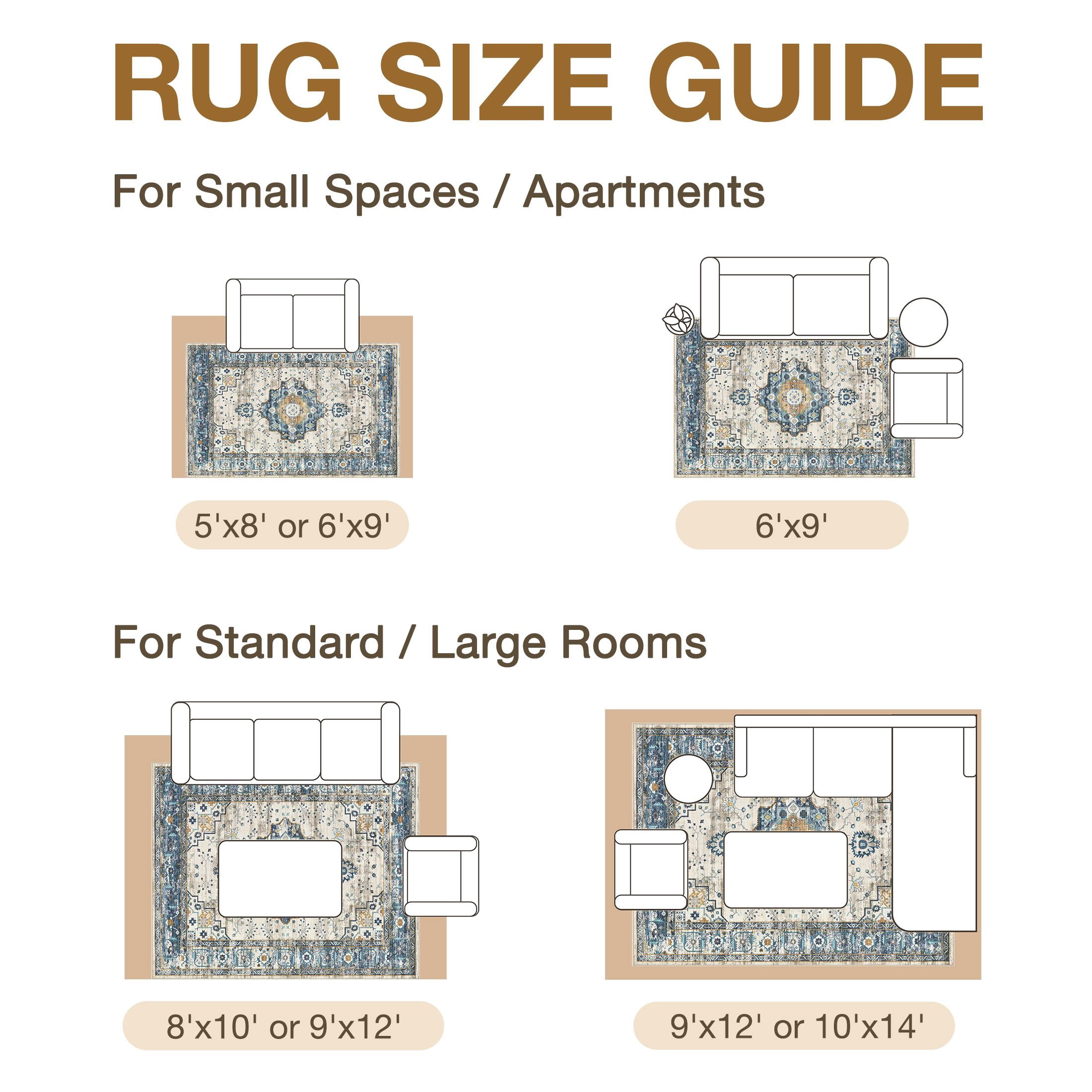 Uermei 10'x14' Large Area Rug: Soft Non-Slip Washable Indoor Carpet for Living Room Bedroom Dining Room Office - Blue Cream