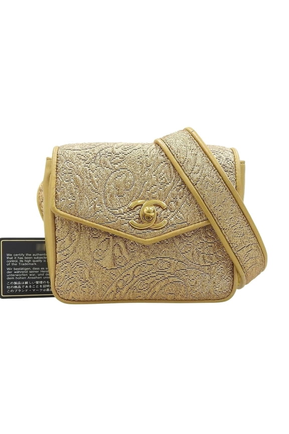 Pre-Owned CHANEL Coco Mark Nishijin-ori Waist Pouch, Gold, Japan Exclusive (Good)