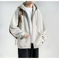 thumbnail image 3 of LpwkSSA Men's Cardigan Hooded Jacket Solid Color Quilted Zipper Long Sleeve Drawstring Windproof Outcoat with Pocket Trendy Loose Workout Coat Silver XL, 3 of 6