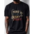 thumbnail image 1 of Camisetas con gráficos de peces para hombre, negras, cuello redondo, informales, suaves, 100 % algodón, divertidas, con frases, transpirables, absorbentes, de secado rápido, para correr, fin de semana, 1 of 6