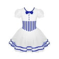 thumbnail image 1 of Hansber Robe Tutu de Noël pour Filles Enfants à Manches Courtes, Robe de Ballet Imprimée à Rayures pour Patinage Artistique, Bleu 14, 1 of 7