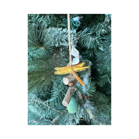 Vintage Windchime Dragonfly on wooden branch and bell