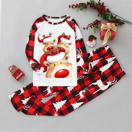 

Christmas Family Matching Pajamas Cute And Funny Animal Print Pajamas Plaid Long Sleeve Top And Pants Soft And Comfortable Festive Pajamas Kids Set