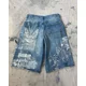 thumbnail image 5 of Pantalones cortos de mezclilla con estampado de grafiti y diseño personalizado de Y2K para patinetas callejeras, pantalones casuales sencillos de cintura alta estilo Harajuku de longitud media, 5 of 5