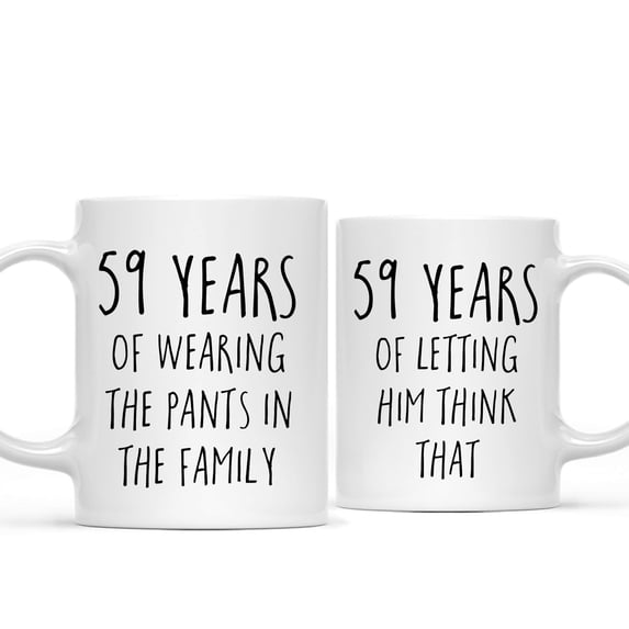 Koyal Wholesale 59th Anniversary Coffee Mug, 59 Years of Wearing the Pants in the Family, Letting Him Think, 2-Pk