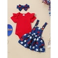 thumbnail image 4 of Aojekbee Baby Girls Independence Day Sets Short Sleeve Ruffle Romper Stars Print Suspender Skirt Headband Sets, 4 of 10