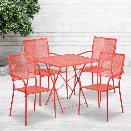 Commercial Grade 28 Square Coral Folding Patio Table Set 4 Square