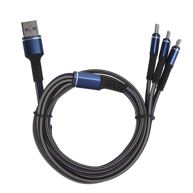 Cable de carga múltiple 3 en 1, cargador de 3 A con conector tipo C/para iOS/micro USB de 1,2 m (azul)