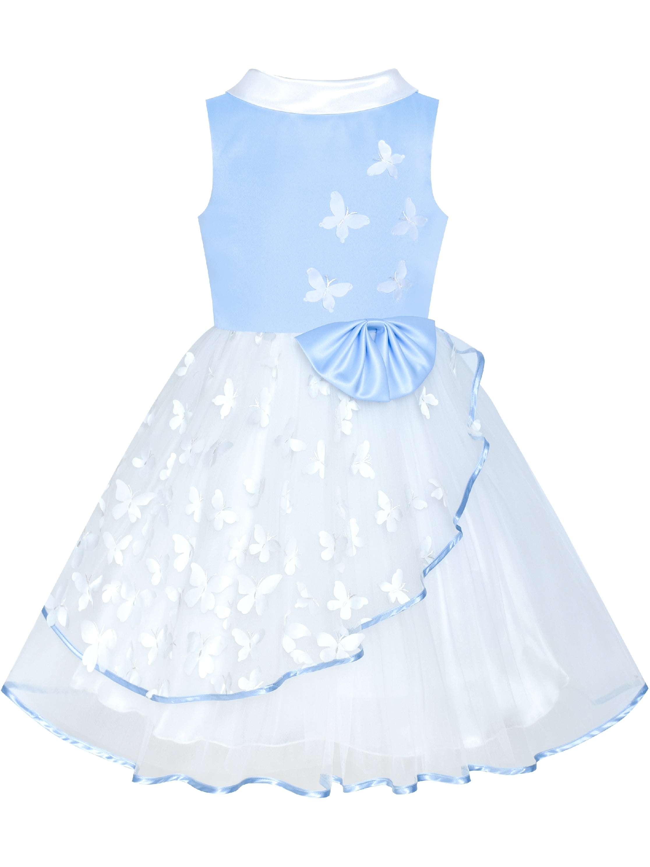 Flower Girls Dress Blue And White Butterfly Pageant 8 Years | Walmart ...