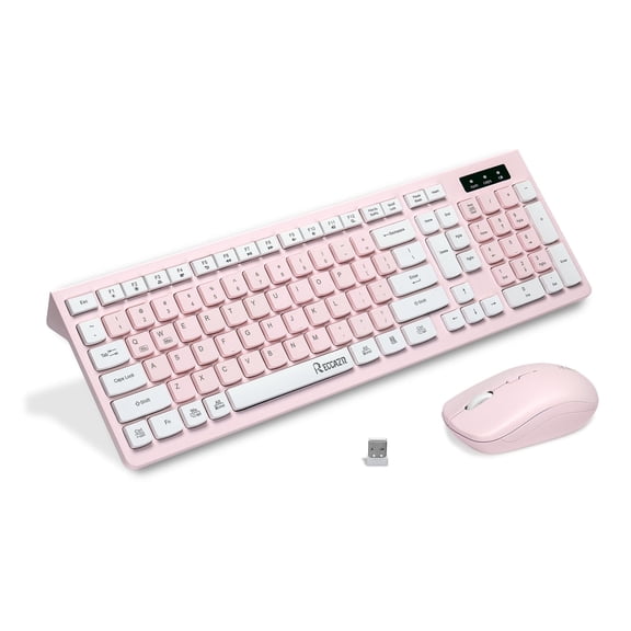 Wireless Keyboard and Mouse Combo-Ultra Quiet Operation, 12 Multimedia and Shortcut Keys, 3-Year Battery Life, 2.4G Wireless keyboard and mouse for Mac, PC, Laptop, Windows, Desktop ( Cream Pink)