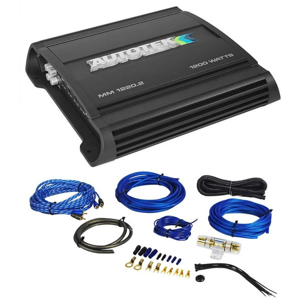 Autotek MM1220.2 1200 Watt 2/1 Channel Car Stereo Amplifier + Amp Wire