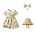 thumbnail image 2 of Odeerbi Toddler Girl Summer Beach Dress with Sun Hat Baby Flower Print Suspender Dress With Hat Hairpin Suit Green, 2 of 9