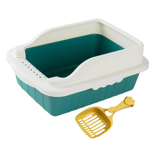 Caja de arena para gatos con parte superior abierta, caja de arena para inodoro, contenedor, bandeja de arena para mascotas Verde L 50x35x18cm