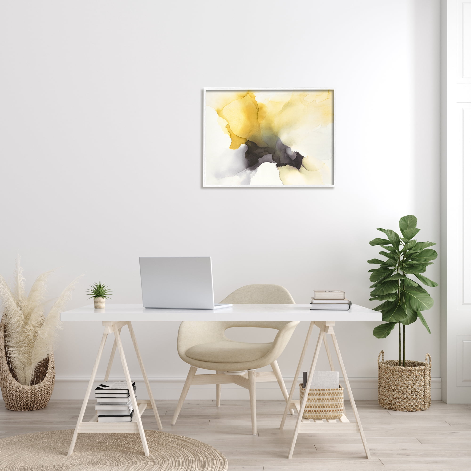 Stupell Home Décor Futuristic Yellow Cloud Abstraction Fluid Shape Distortion, 24 x 30, Designed by Kippi Leonard, White Frame