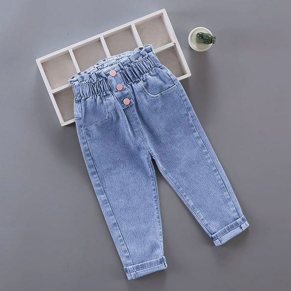 SGFCWSX Girls Skinny Jeans Tapered Leg for School Kids Denim Pants with Pockets Casual Pant Blue Size 6 Years
