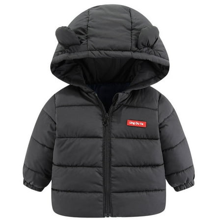 

EHTMSAK Infant Baby Boy Girl Fall Winter Ears Outerwear Toddler Child Long Sleeve Zip Up Coat Hooded Fleece Jackets Black 9M-5Y 100