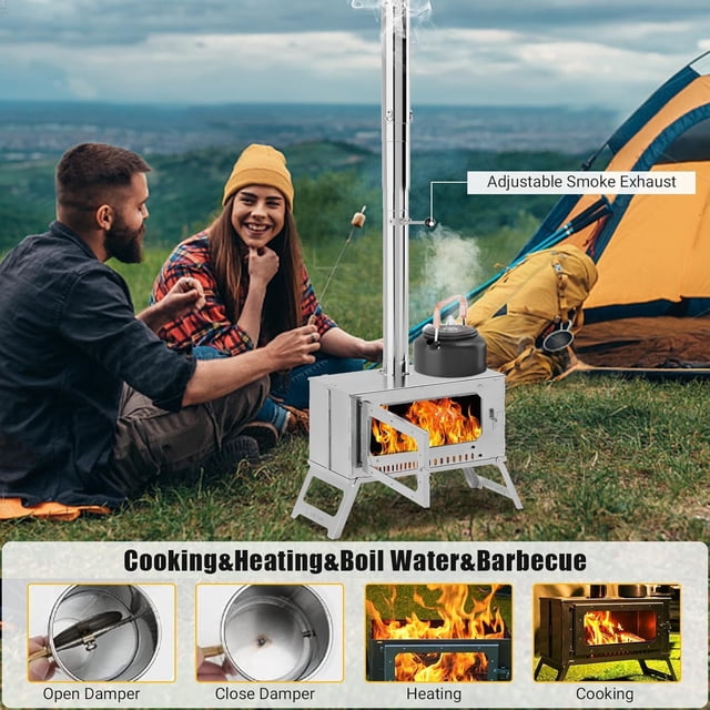 QinaQin Wood Stove for Tent, Foldable & Cylinder with View Glass, Basic