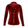 thumbnail image 7 of Xdegoge Womens Velvet Top Button Down V Neck Tops Casual Long Sleeve Lapel Blouse Classic Vintage Tunic Blouses Fall Winter Stylish Elegant Shirt, 7 of 7