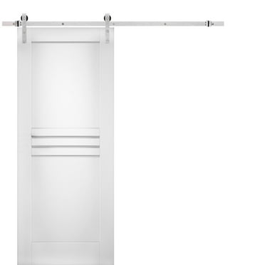 Modern Barn Door 42 x 80 inches / Mela 7444 White Silk / Stainless Steel 8FT Rail Track Set / Solid Panel Interior Doors