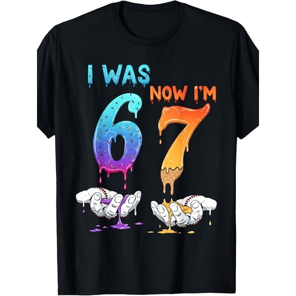 children’s wear Retro Kids 7th Birthday Shirt Boys Girls Funny I Was 6 Now I'm 7 Sweet Ice Cream Baseball Graphic Tee
