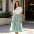 thumbnail image 2 of Pleated Mesh Skirt for Women Flowy Tulle Maxi Skirt Casual Elegant Long Skirt Flowy Party Bottoms, 2 of 5