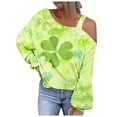 thumbnail image 2 of Hauts de Sortie Mode Femmes Sweat-Shirt Imprimé Saint-Patrick Épaules Dénudées Graphique Manches Longues Pull, 2 of 5