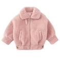 thumbnail image 3 of Scyoekwg Girls Jacket Coats Winter Plush Warm Coats Solid Color Zipper Long Sleeve Lapel Jacket Outwear (Pink,8-9 Years), 3 of 4