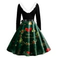 thumbnail image 3 of Christmas Dresses for Women Women's Fashion Round Casual Slim Fit Christmas Print Large Swing Long Sleeve Dress for Holiday Party,Green,S, 3 of 4