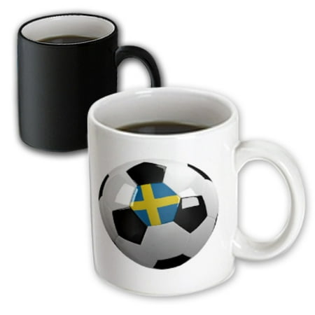 Magic Cups And Balls - 3dRose Soccer ball with the national flag of Sweden on it Swedish, Magic Transforming Mug, 11oz