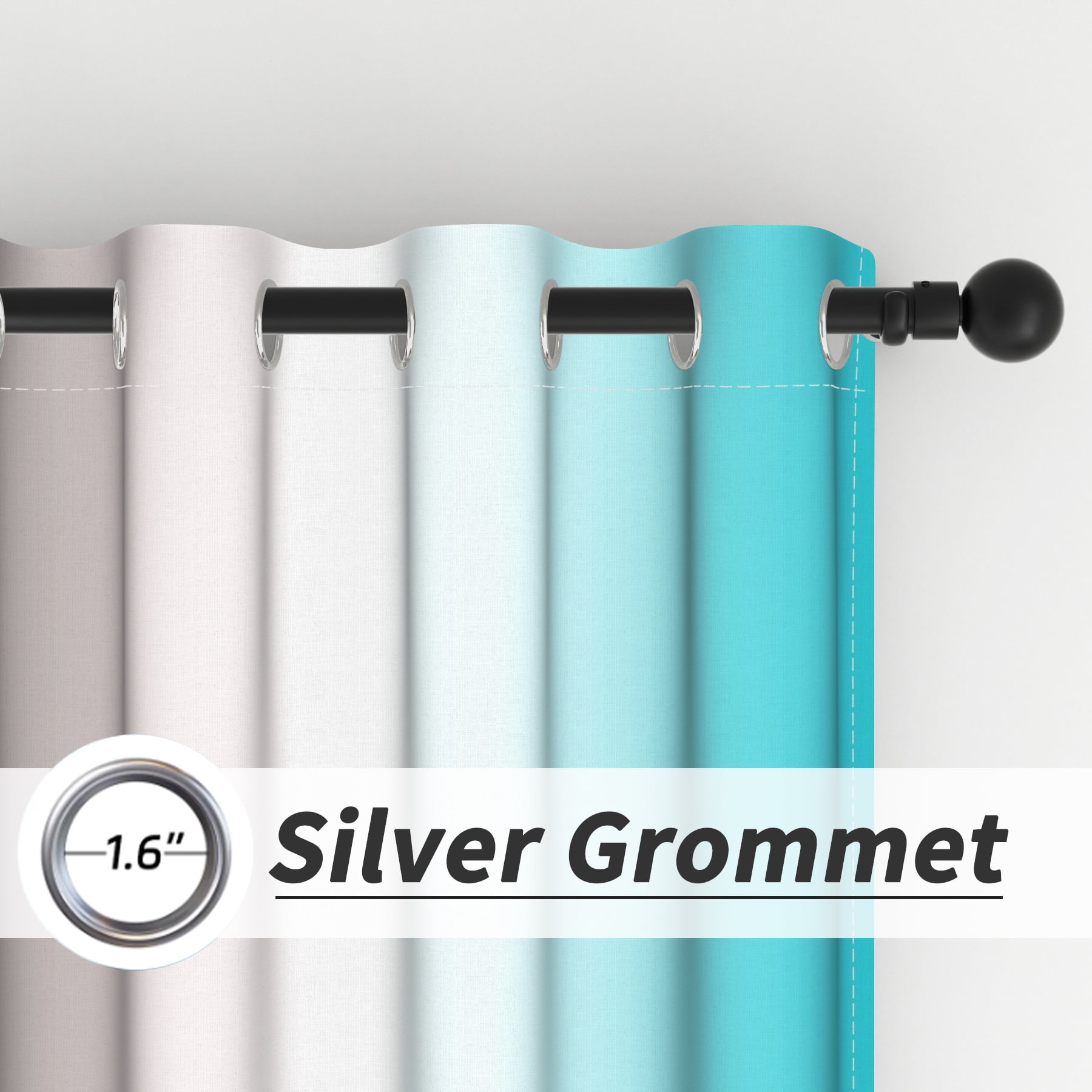 LFEEY Turquoise Teal Curtains, Blackout Light Room Darkening Curtains, Ombre Gray, 42" W x 63" L, 2 Panels